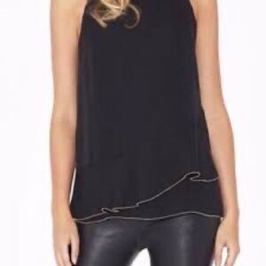 Parker Sleeveless Halter Roslyn Top - Black with Gold Trim, NWT